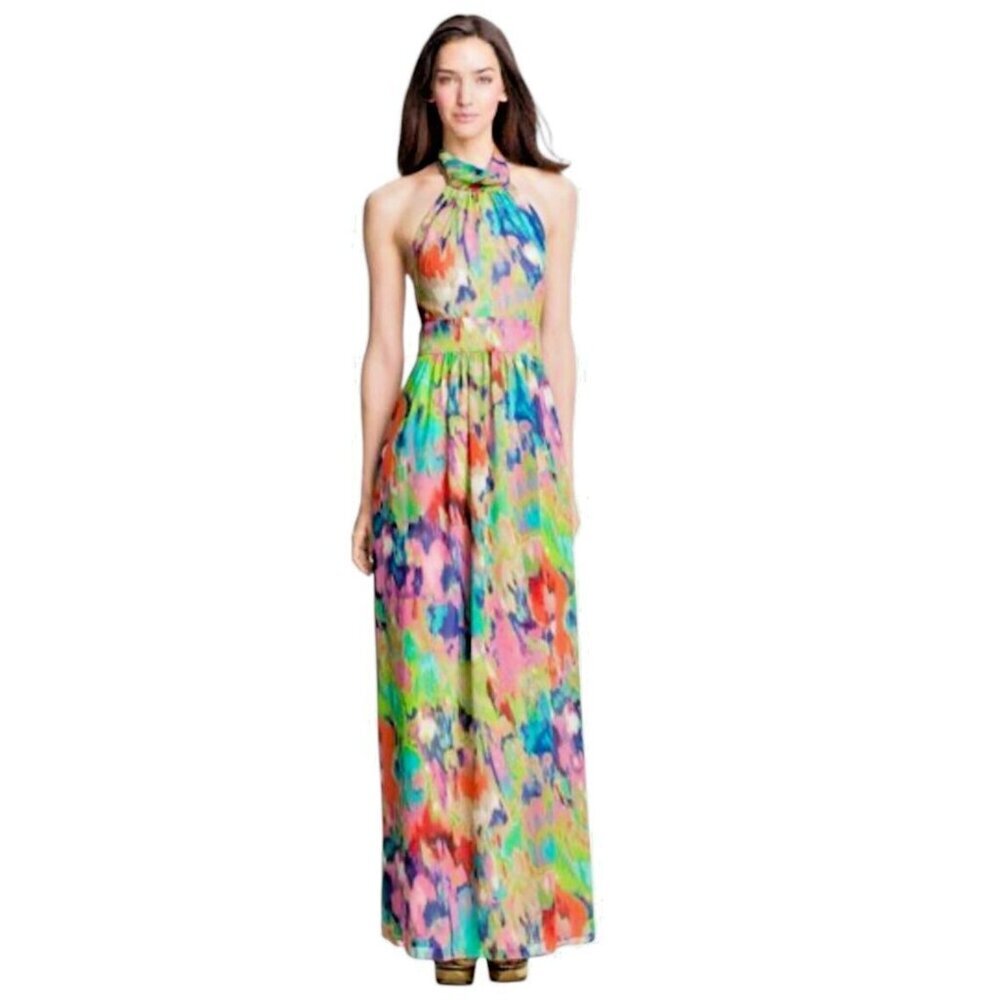 Eliza J Women's Watercolors Halter Chiffon Maxi Dress SIZE 8